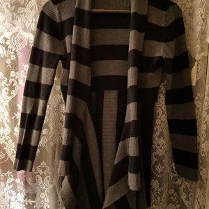 RXB Women's Open Front Waterfall Black & Gray Striped Cardigan Sweater MED